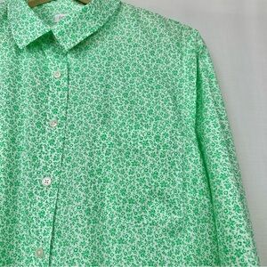 J Crew Womens Floral Print Button Up Shirt XL Cotton Career Office Kelly Green‎